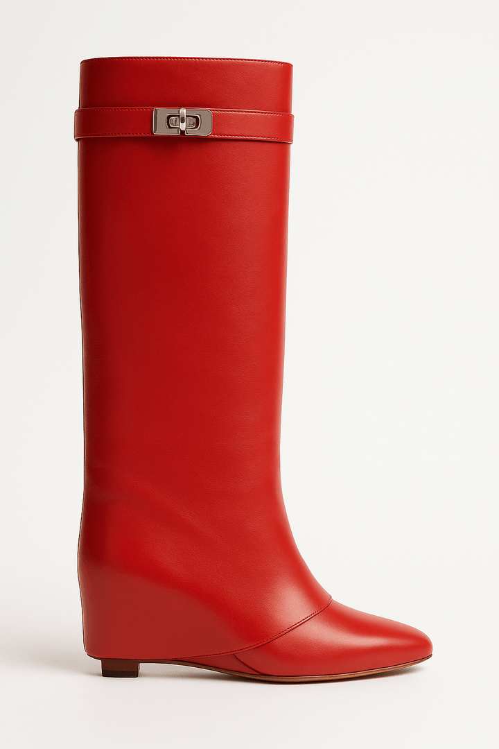 Felicia | Damen Elegante Stiefel mit Keilabsatz und spitzer Schuhspitze