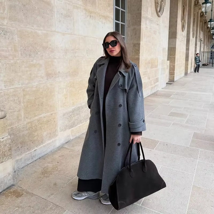 Sabine | Damen Langer Winter-Trenchcoat aus Wolle
