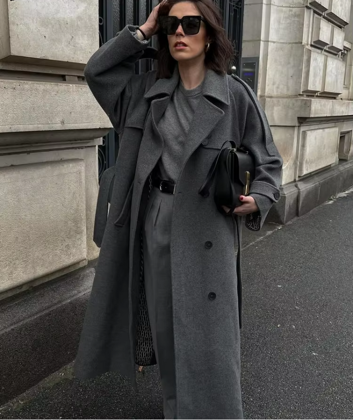Sabine | Damen Langer Winter-Trenchcoat aus Wolle