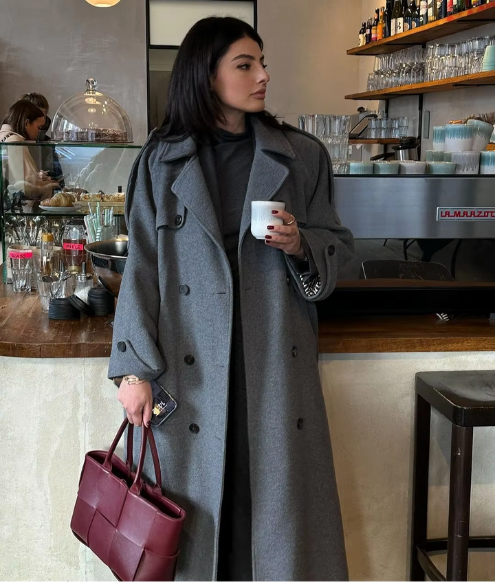 Sabine | Damen Langer Winter-Trenchcoat aus Wolle