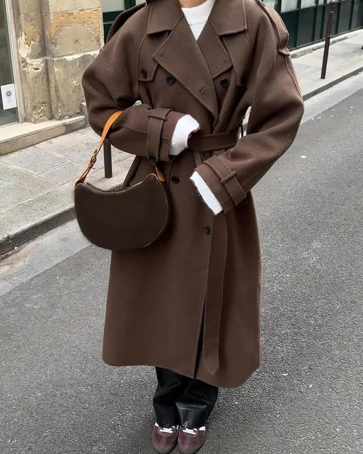 Sabine | Damen Langer Winter-Trenchcoat aus Wolle