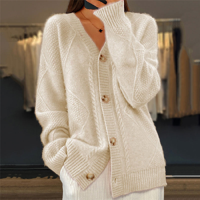 Claudia | Damen Gemütliche Strickjacke mit langen Ärmeln