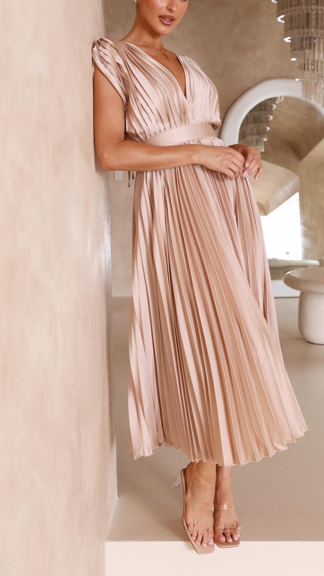 Bettina | Damen Klassisches Gefaltetes Maxikleid