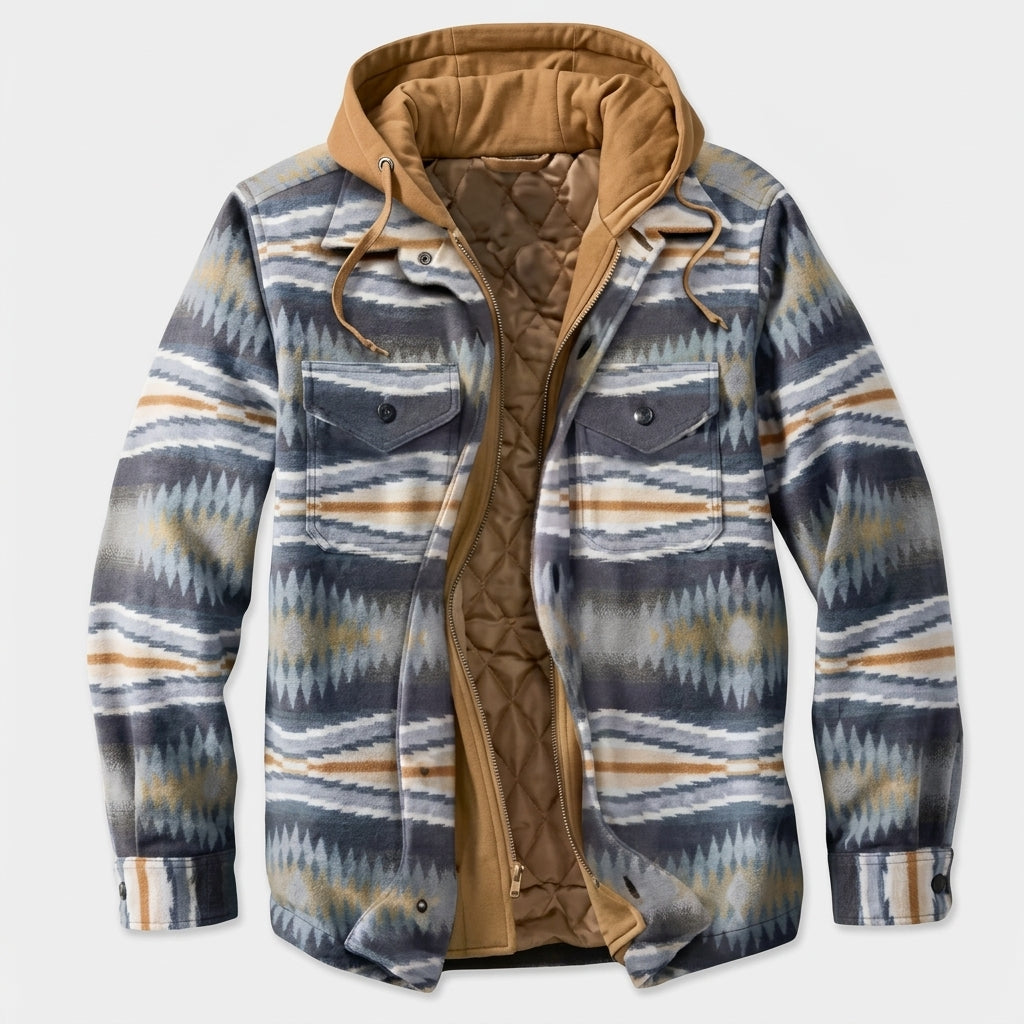 Simon | Herren Patchwork Flanelljacke Winter Gefüttert Kapuze Reißverschluss