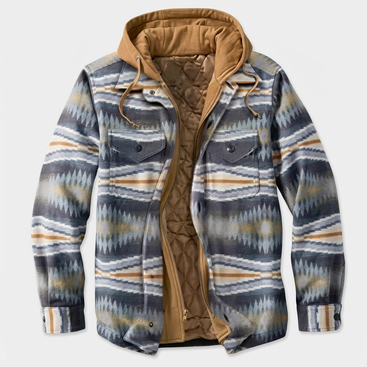 Simon | Herren Patchwork Flanelljacke Winter Gefüttert Kapuze Reißverschluss
