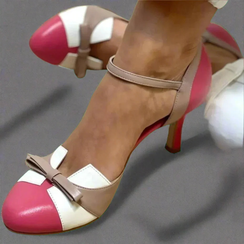 Barbara | Damen Klassische Pumps mit Schleifenriemen und mittlerem Absatz