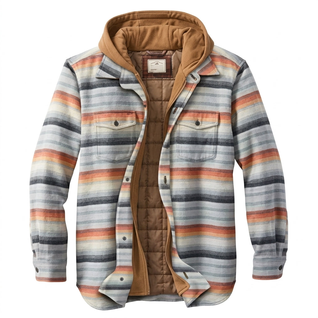 Simon | Herren Patchwork Flanelljacke Winter Gefüttert Kapuze Reißverschluss