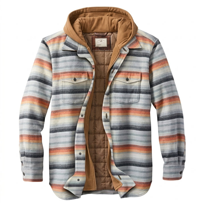Simon | Herren Patchwork Flanelljacke Winter Gefüttert Kapuze Reißverschluss