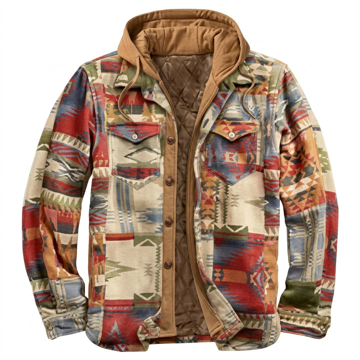 Simon | Herren Patchwork Flanelljacke Winter Gefüttert Kapuze Reißverschluss