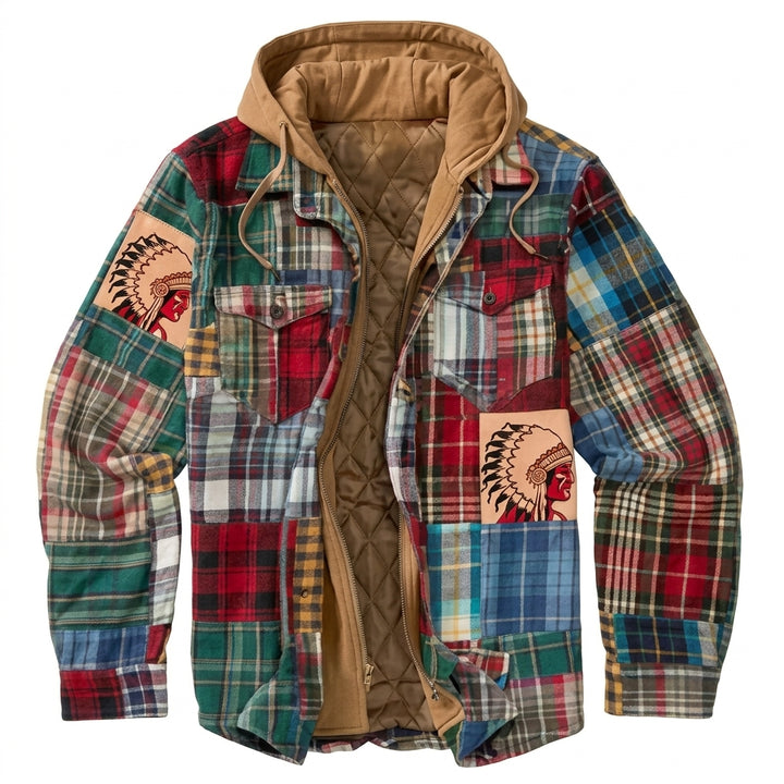 Simon | Herren Patchwork Flanelljacke Winter Gefüttert Kapuze Reißverschluss