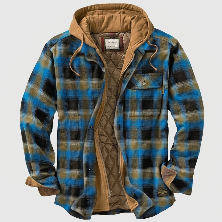 Simon | Herren Patchwork Flanelljacke Winter Gefüttert Kapuze Reißverschluss