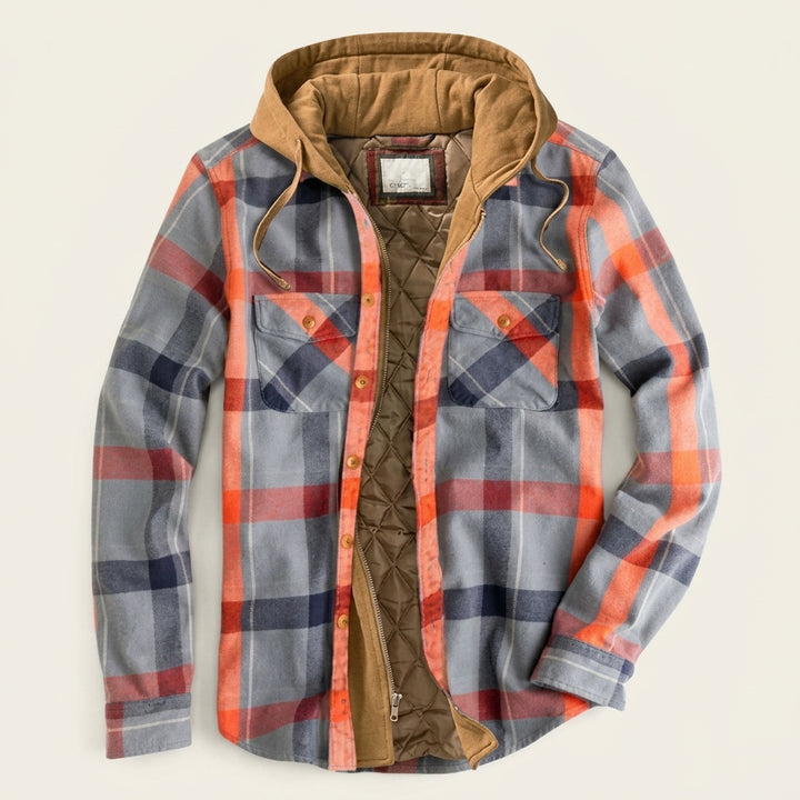 Simon | Herren Patchwork Flanelljacke Winter Gefüttert Kapuze Reißverschluss