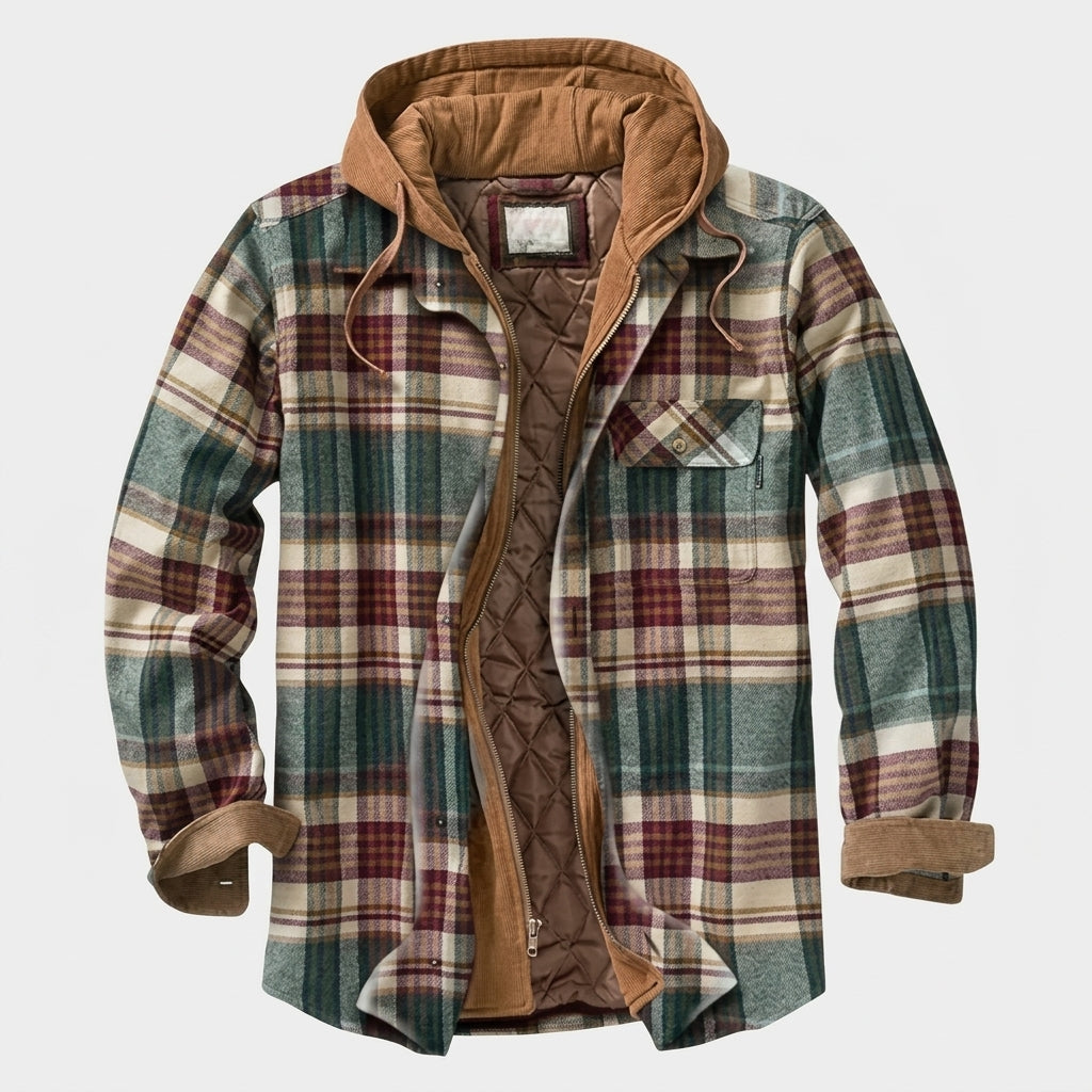 Simon | Herren Patchwork Flanelljacke Winter Gefüttert Kapuze Reißverschluss