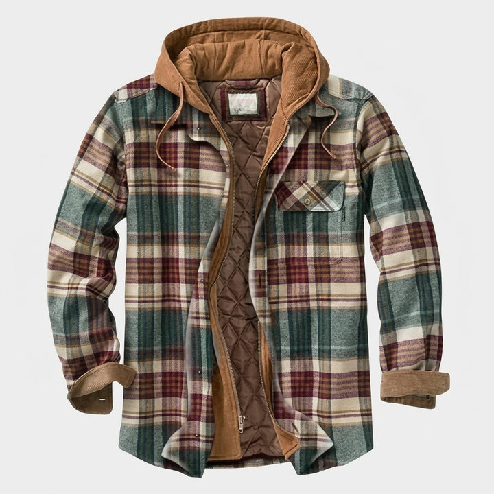 Simon | Herren Patchwork Flanelljacke Winter Gefüttert Kapuze Reißverschluss