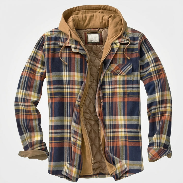Simon | Herren Patchwork Flanelljacke Winter Gefüttert Kapuze Reißverschluss