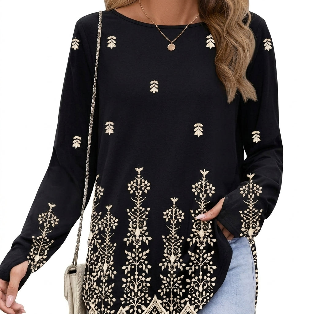 Leonie | Damen Tunika mit buntem Mandala-Druck und 3/4-Ärmeln