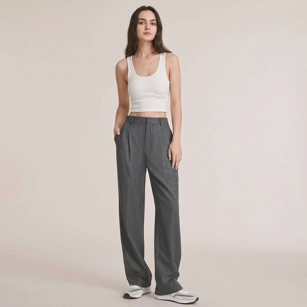 Greta | Damen Hochbund-Stoffhose Gerader Schnitt Elegant