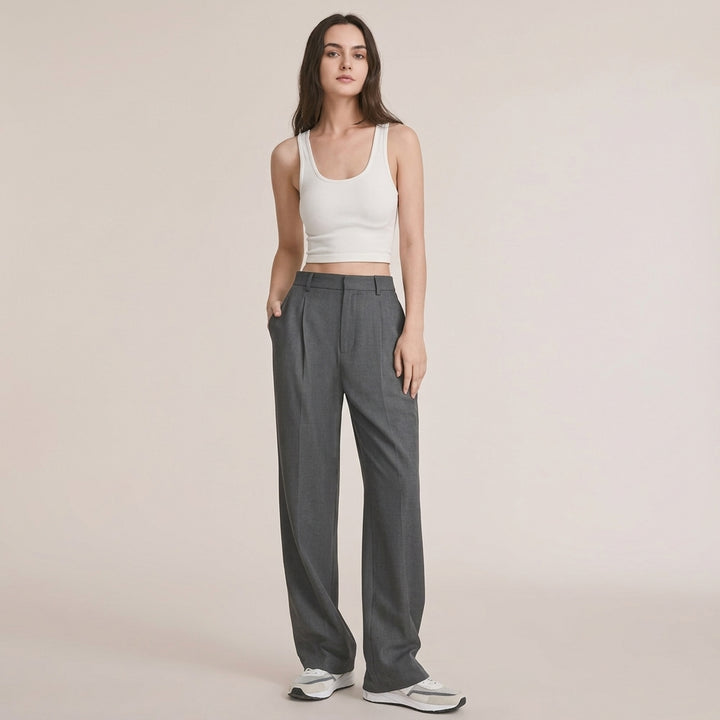 Greta | Damen Hochbund-Stoffhose Gerader Schnitt Elegant