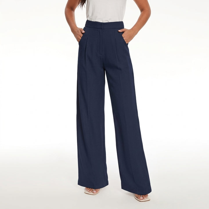 Greta | Damen Hochbund-Stoffhose Gerader Schnitt Elegant
