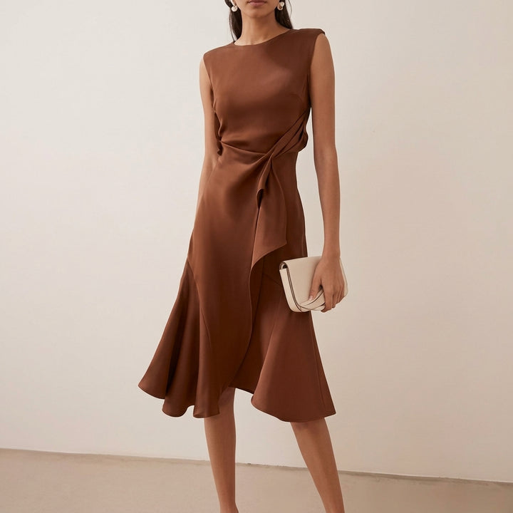 Beatrice | Damen Drapiertes Asymmetrisches Midikleid
