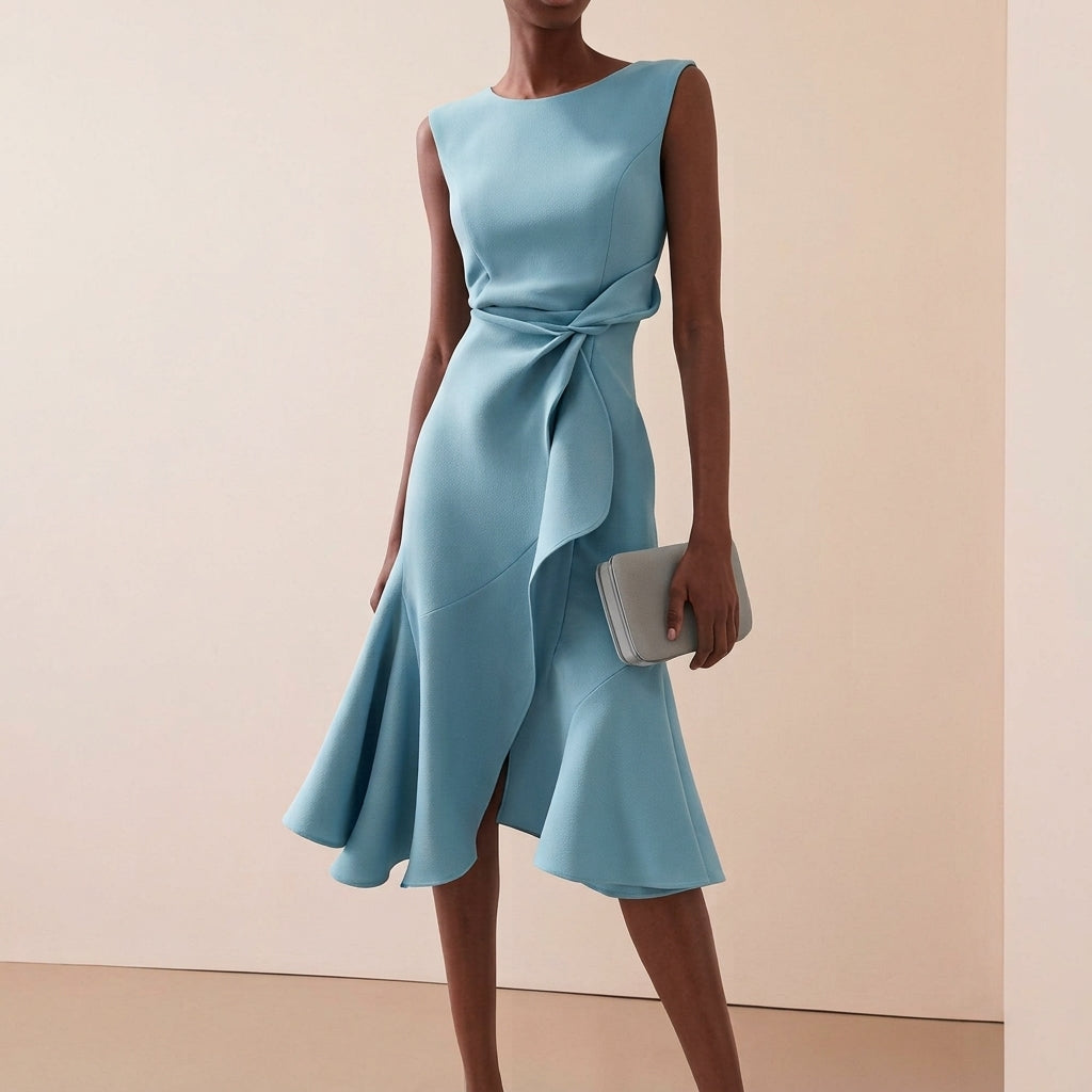 Beatrice | Damen Drapiertes Asymmetrisches Midikleid