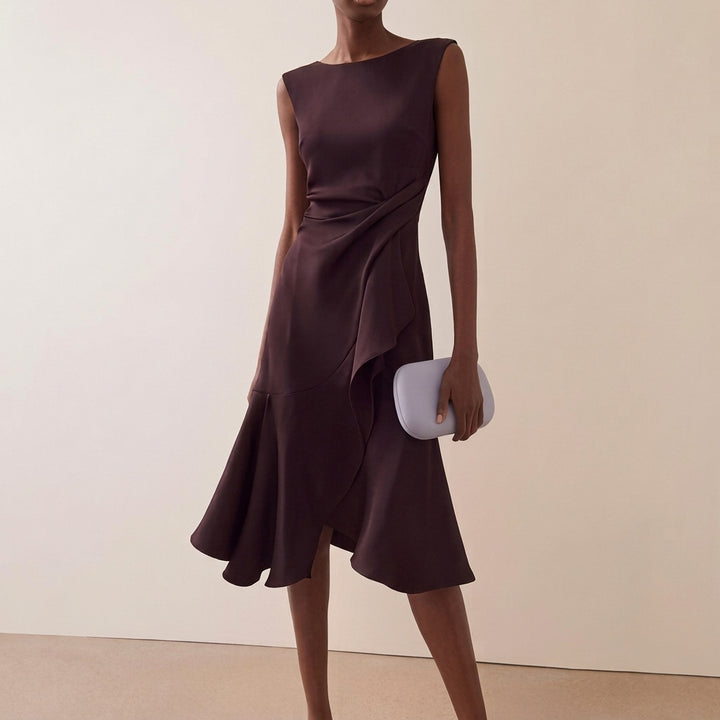 Beatrice | Damen Drapiertes Asymmetrisches Midikleid