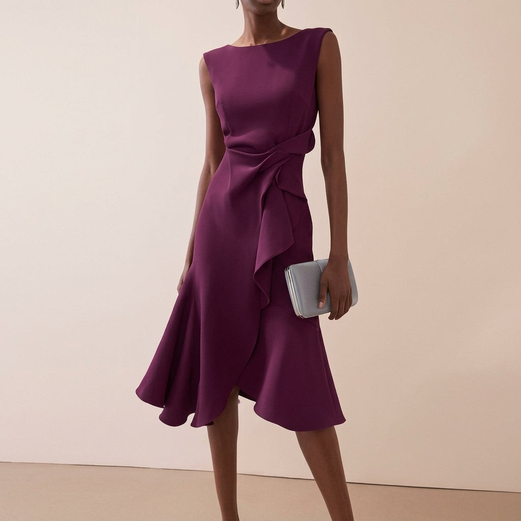 Beatrice | Damen Drapiertes Asymmetrisches Midikleid