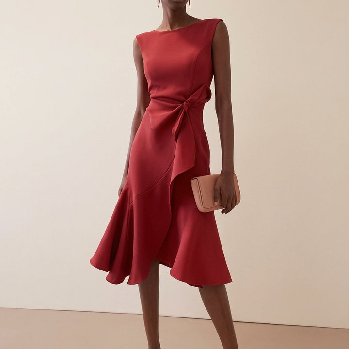 Beatrice | Damen Drapiertes Asymmetrisches Midikleid