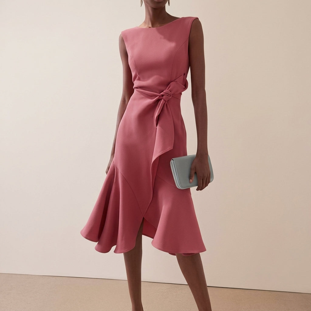 Beatrice | Damen Drapiertes Asymmetrisches Midikleid