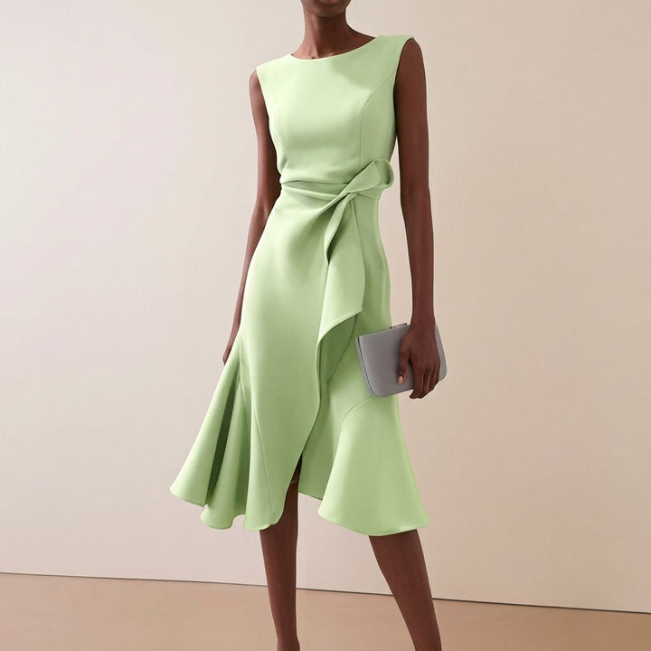 Beatrice | Damen Drapiertes Asymmetrisches Midikleid