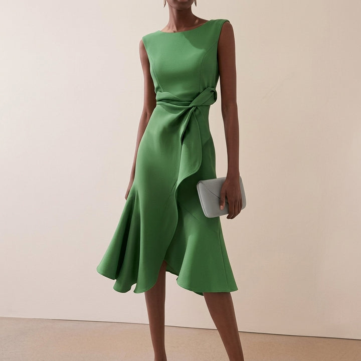 Beatrice | Damen Drapiertes Asymmetrisches Midikleid