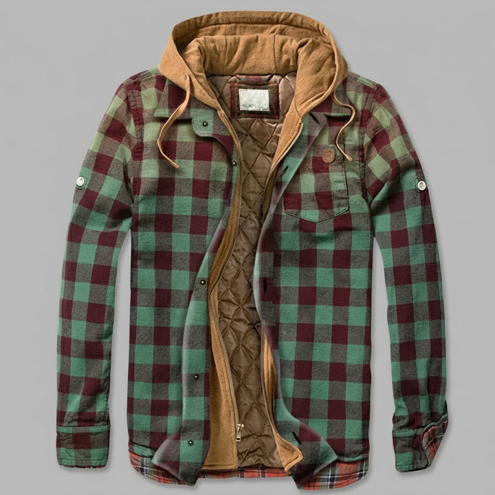 Simon | Herren Patchwork Flanelljacke Winter Gefüttert Kapuze Reißverschluss