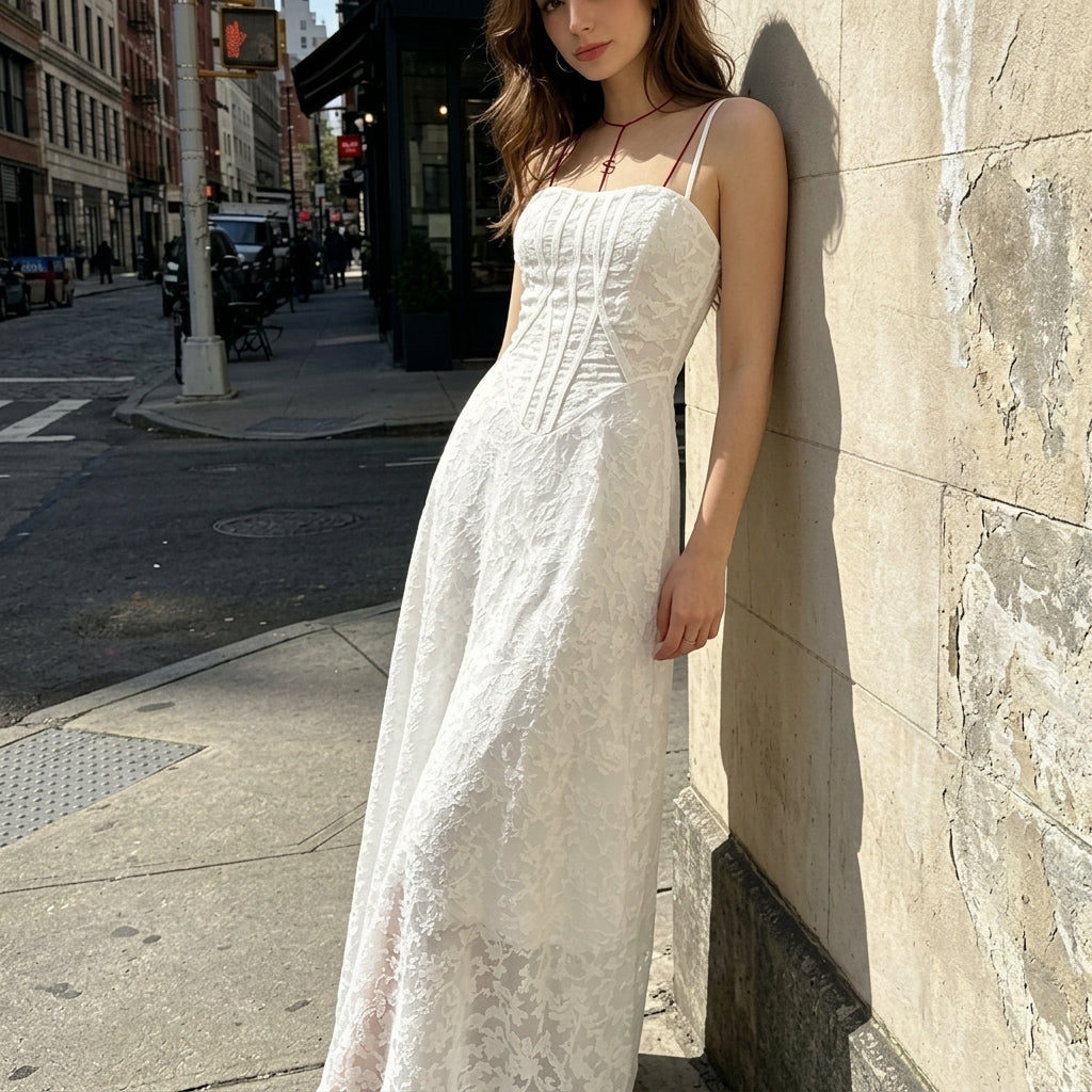 Marlene | Damen Herbst Hochzeitsgast Maxi Kleid Blumen Korsett Träger