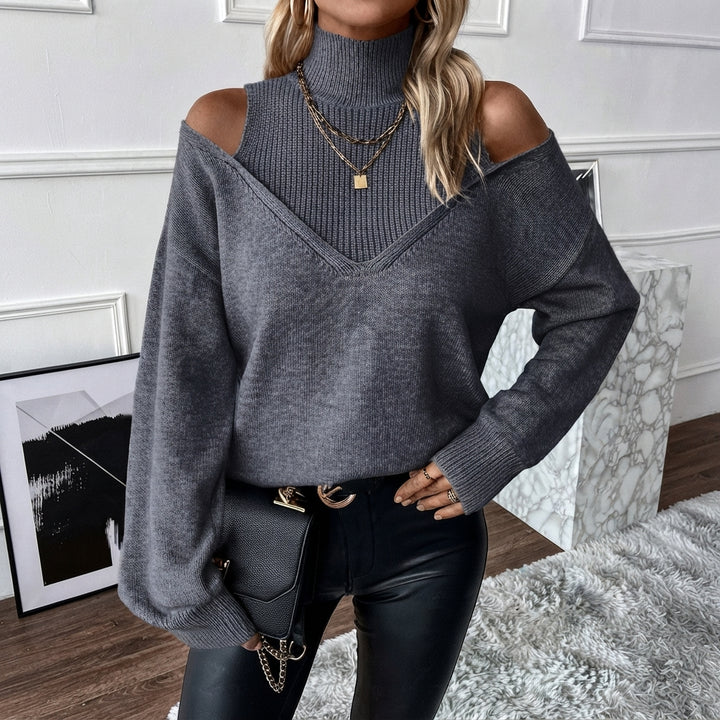 Bettina | Damen Off-Shoulder Rollkragenpullover Aus Strick