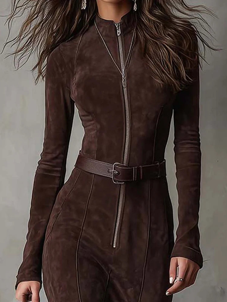 Emma | Damen Elegantes Maxikleid mit Gürtel und Hohem Schlitz
