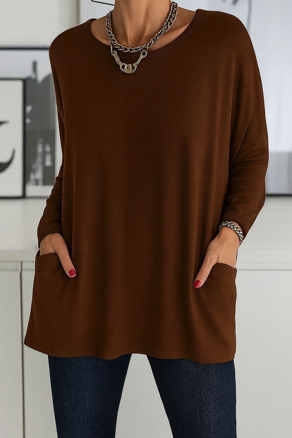 Selina | Damen Lockeres Langarmshirt