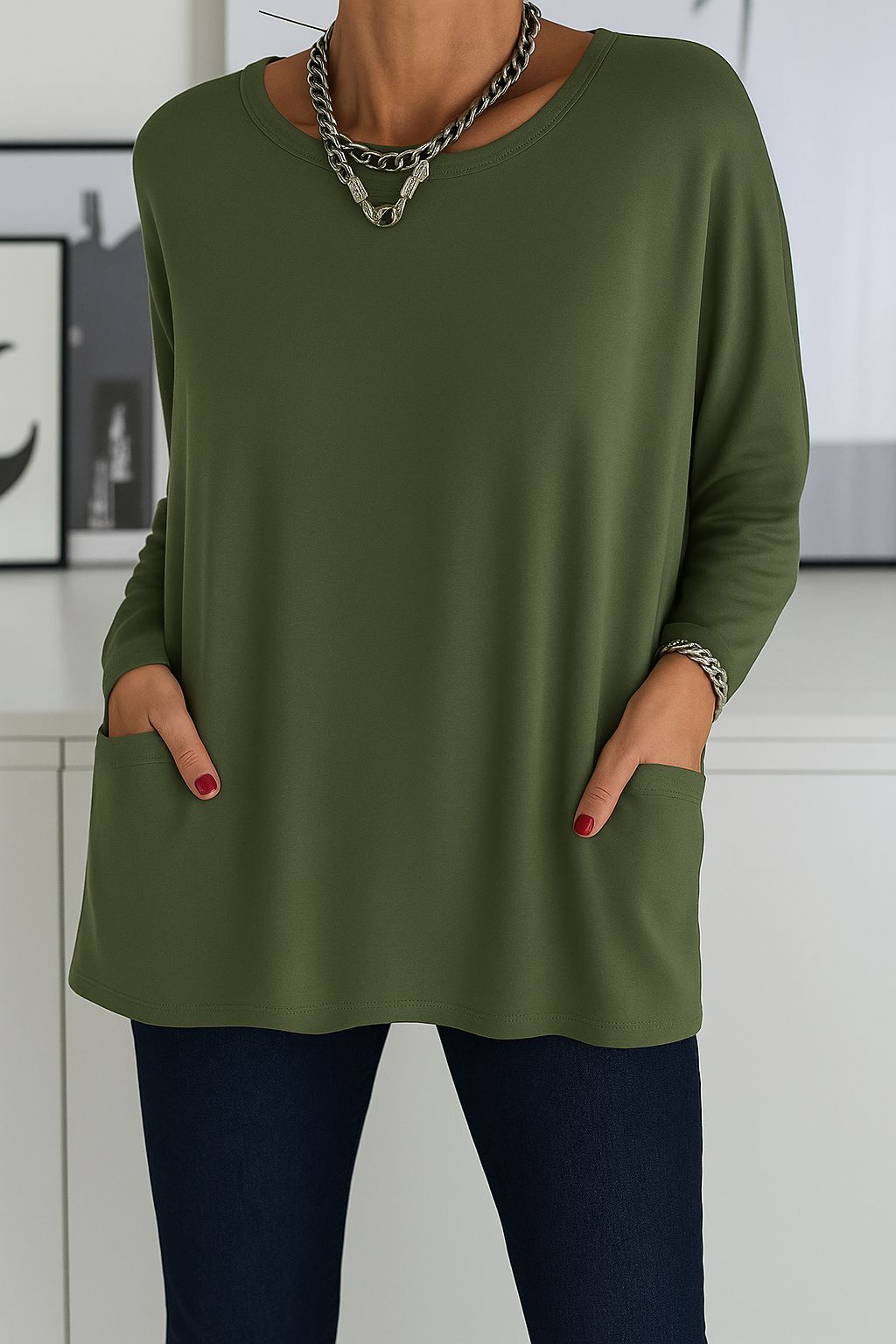 Selina | Damen Lockeres Langarmshirt