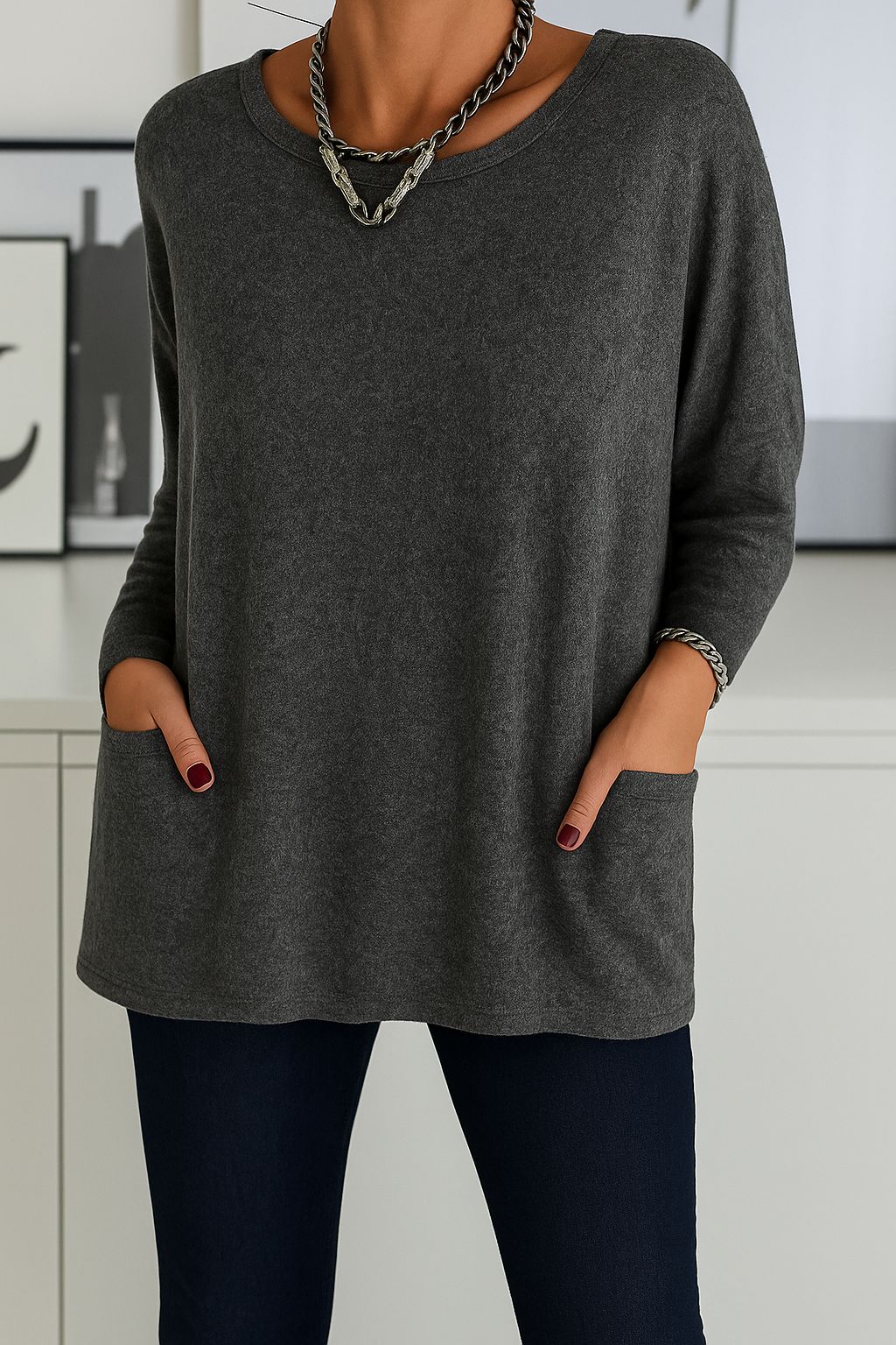 Selina | Damen Lockeres Langarmshirt