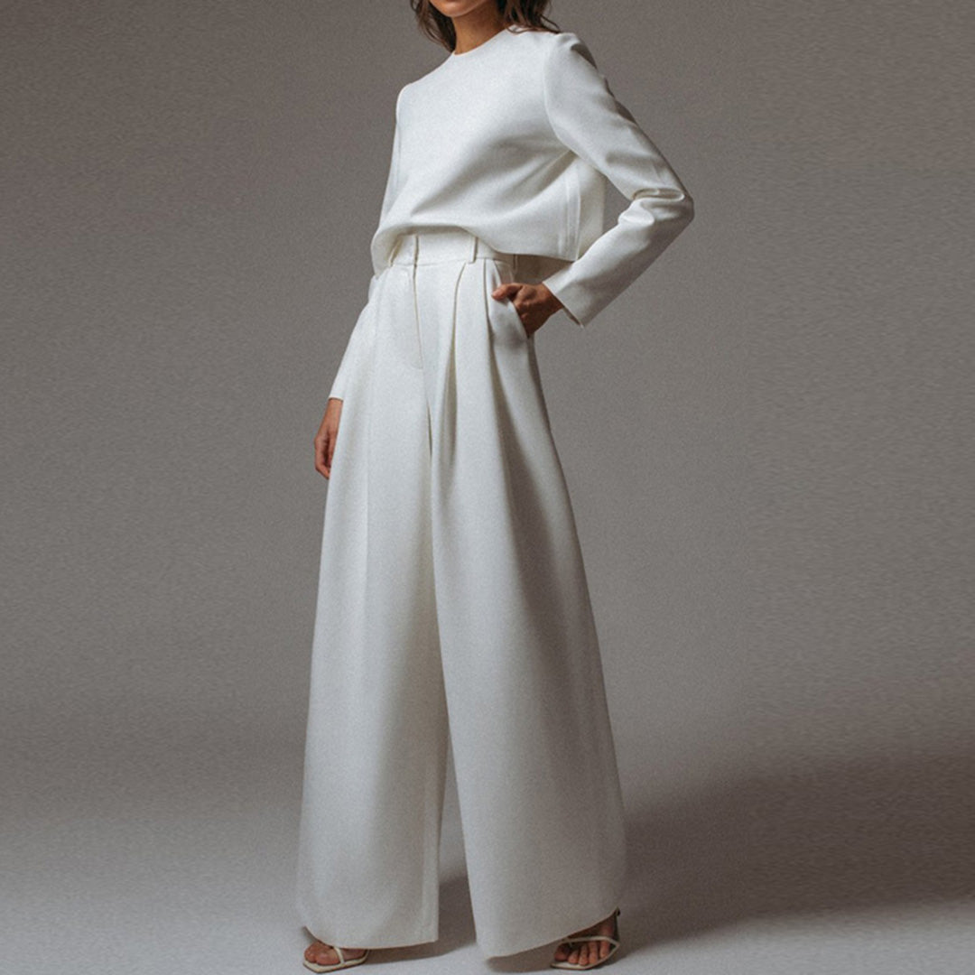 Anja | Damen Hosen-Set mit langärmligem Crop-Top