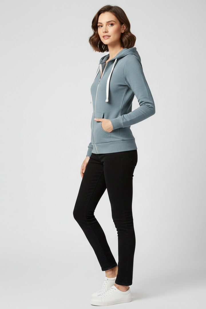 Eva | Damen Hoodie mit Frontreißverschluss und Kängurutaschen