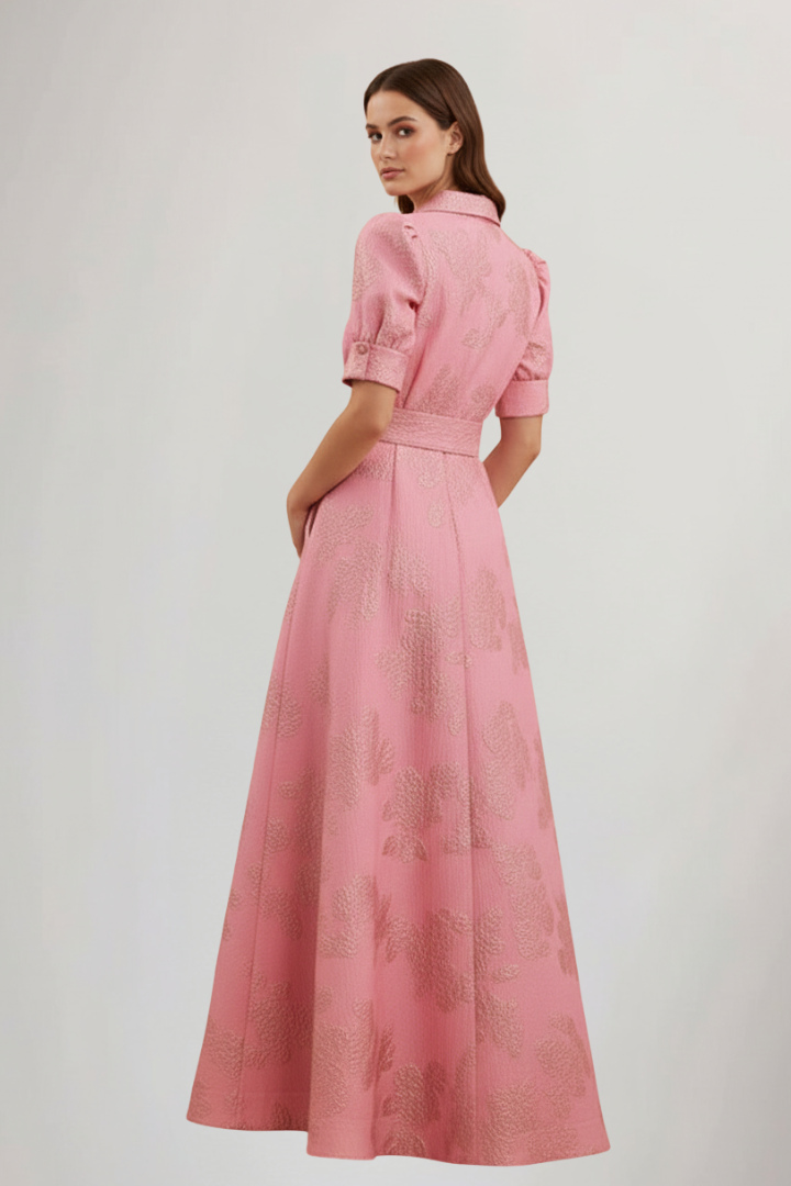 Jasmin | Damen Maxikleid mit Gürtel und kurzen Ärmeln