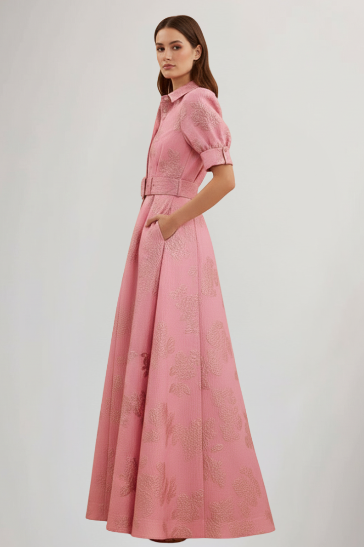 Jasmin | Damen Maxikleid mit Gürtel und kurzen Ärmeln