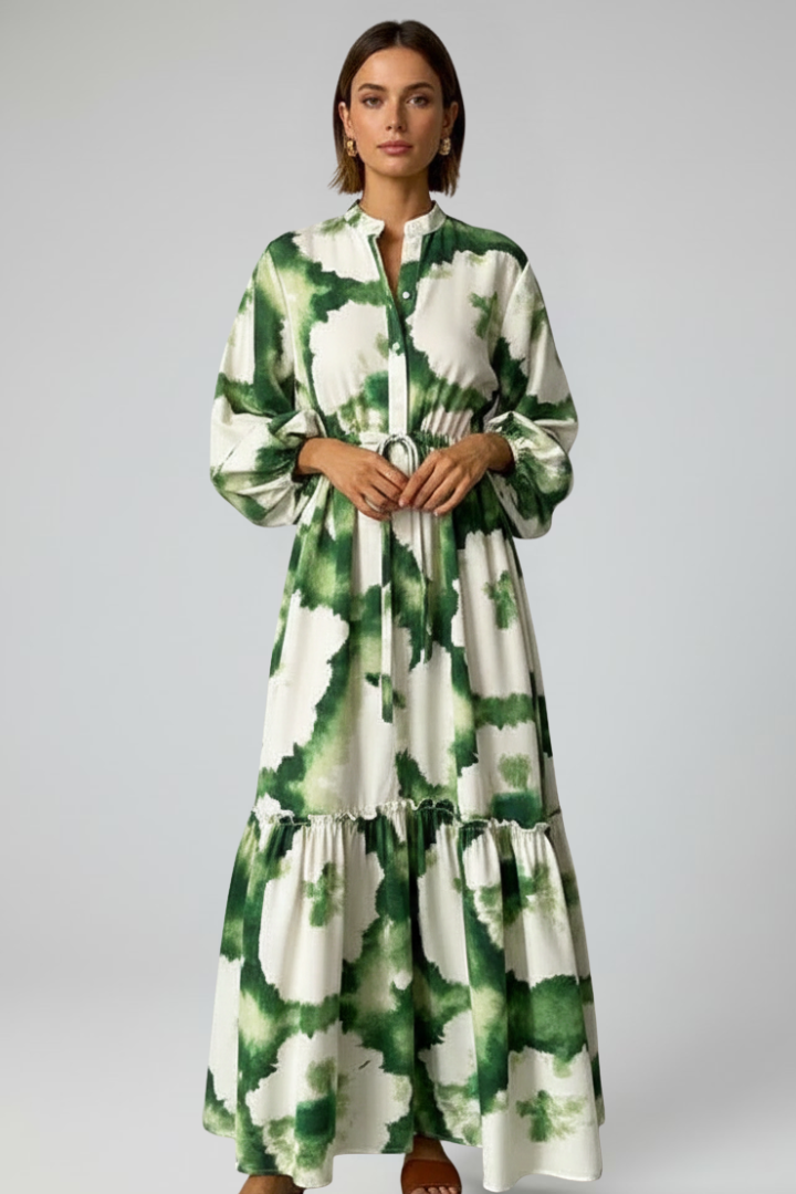 Jessica | Damen Maxikleid mit V-Ausschnitt und langen Ärmeln