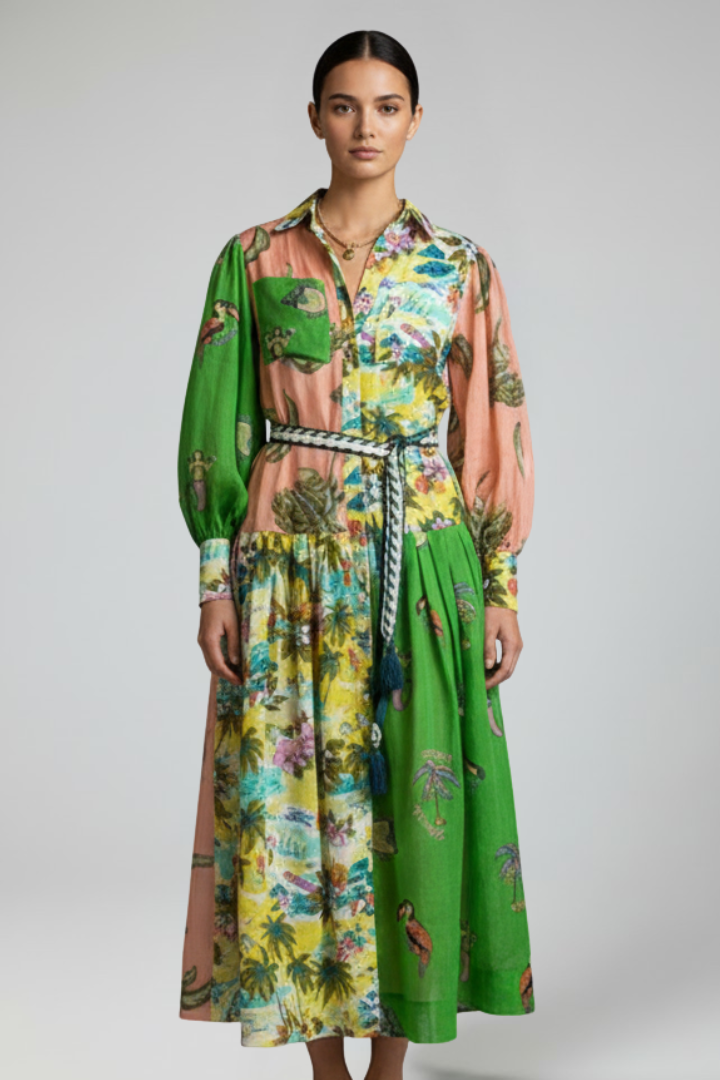 Jessica | Damen Maxikleid mit V-Ausschnitt und langen Ärmeln