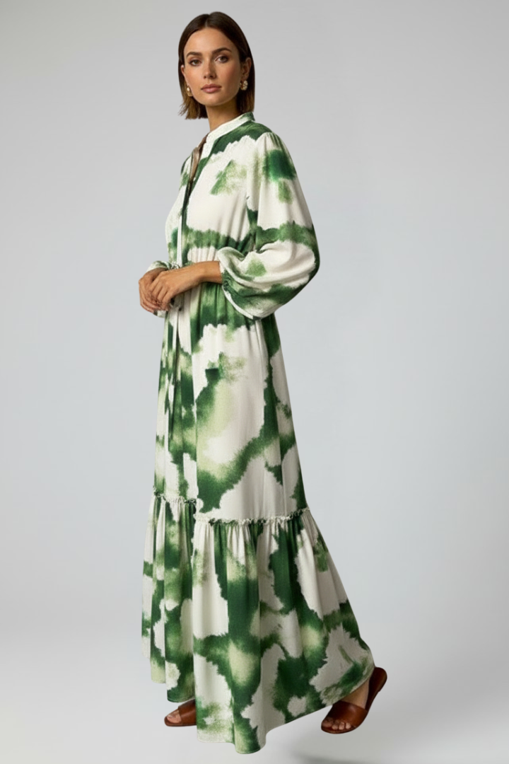 Jessica | Damen Maxikleid mit V-Ausschnitt und langen Ärmeln