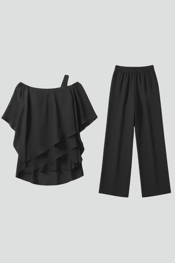 Isabella | Damen Off-Shoulder Fließender Wide-Leg Jumpsuit