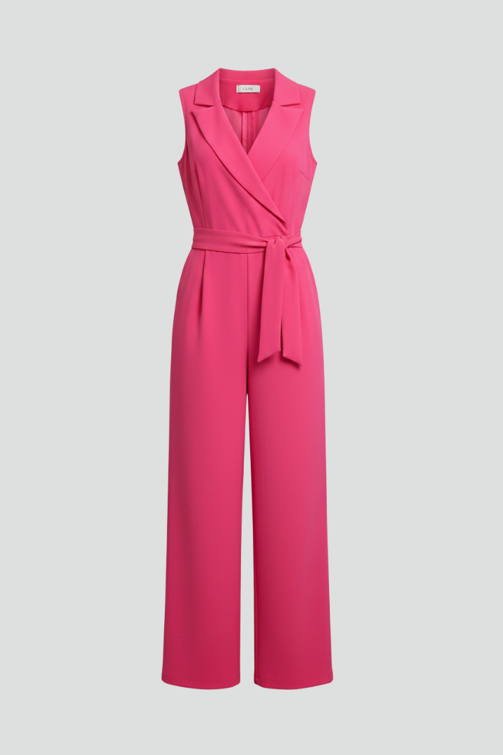 Felicia | Damen Ärmelloser V-Ausschnitt Jumpsuit mit Taillengürtel
