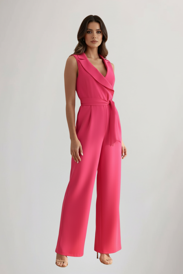 Felicia | Damen Ärmelloser V-Ausschnitt Jumpsuit mit Taillengürtel