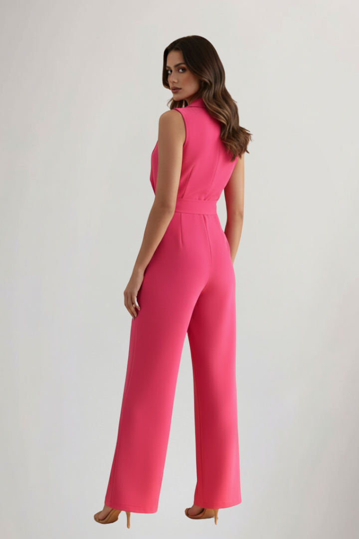Felicia | Damen Ärmelloser V-Ausschnitt Jumpsuit mit Taillengürtel