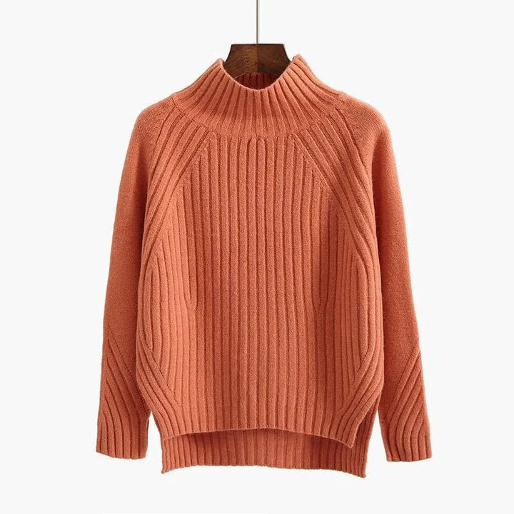 Beatrice | Damen Gerippter Winterpullover mit hohem Kragen